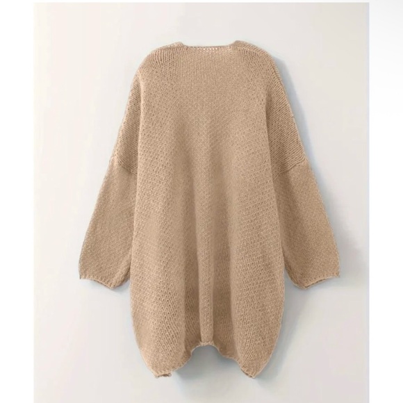 NWT! Cozy Loose Knit Floral Crochet Front One Size Oversized Cardigan - Picture 7 of 7
